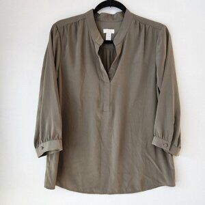 Chico's Silky Olive Green Popover Blouse Tunic Top Shirt 3/4 Sleeves Women's M/8